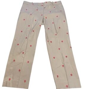 Talbots Cream Tan Curvy Size 10 Pink Sea Shell Embroidered Pants Capris Crop